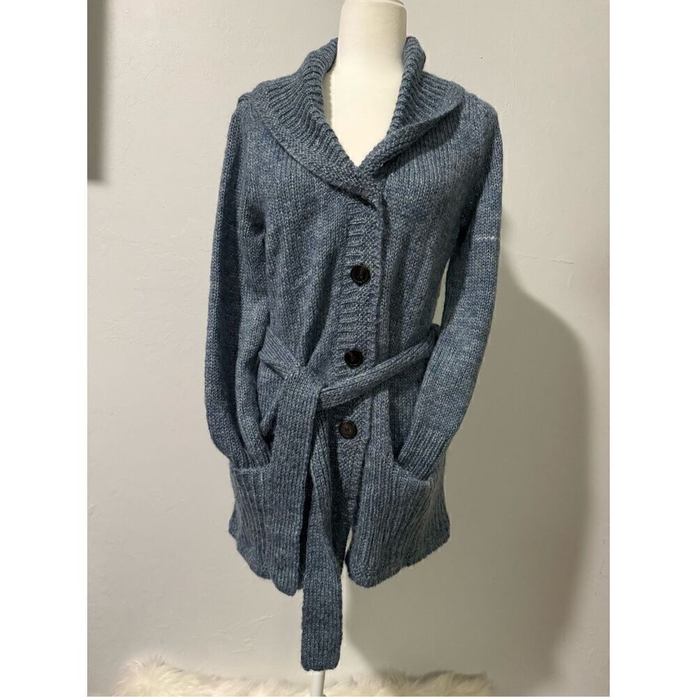 Pendleton wool blend long sweater button front tie waist like new sweater M